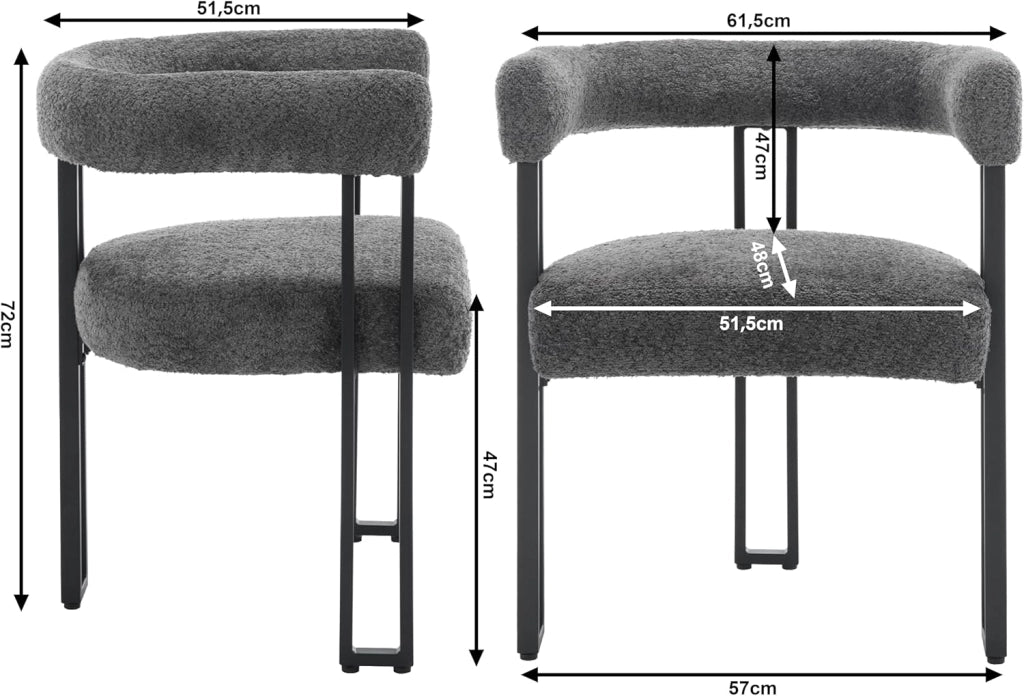 Set 2 Sedie Sala da Pranzo, Sedie da Cucina con Braccioli, Sedia da Pranzo con Gambe in Metallo, Sedia Imbottita per Camera da Letto, Soggiorno, Seduta in Ciniglia, Grigio Scuro, EZS25dgr-2