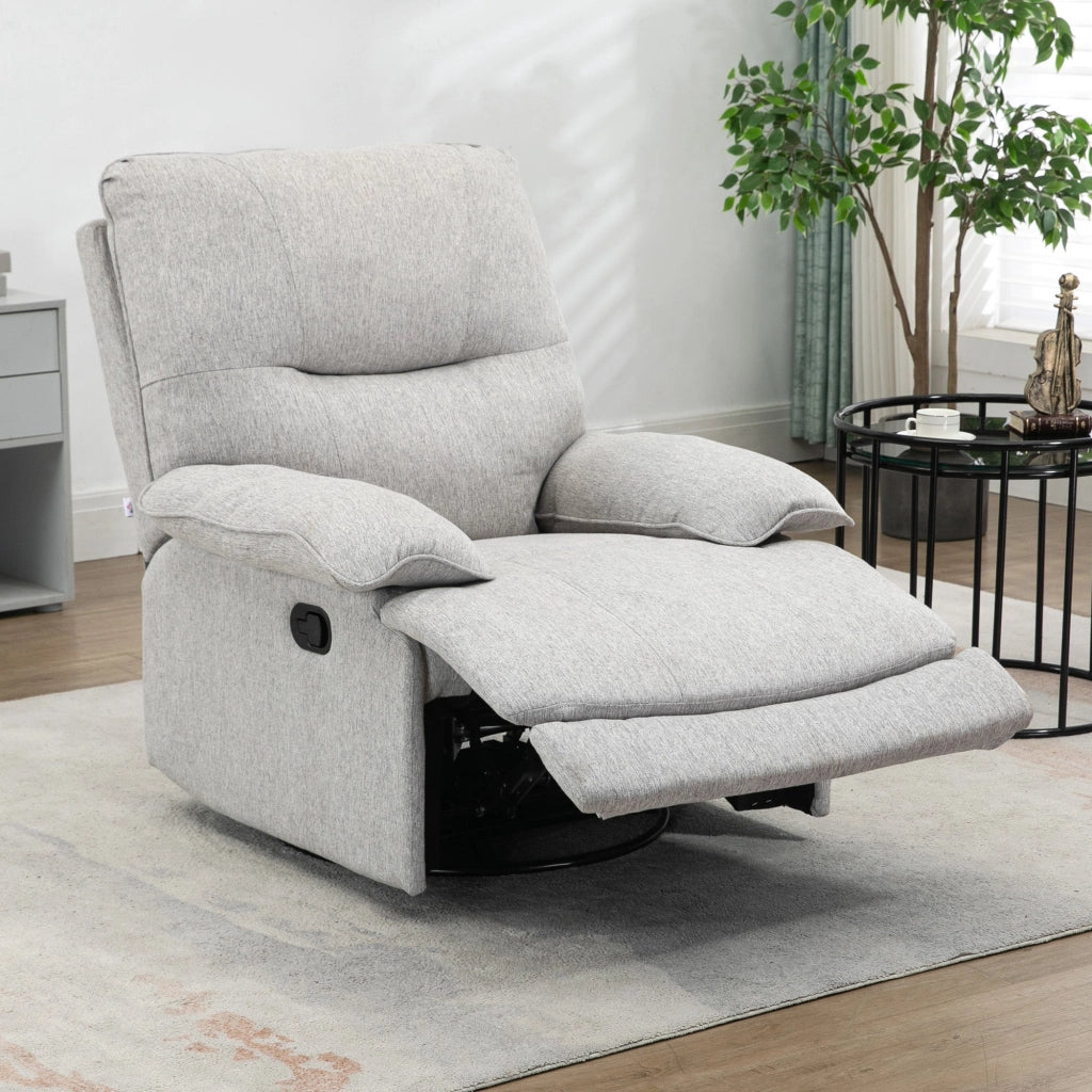 Poltrona Relax Reclinabile 150° con Poggiapiedi 89x98x101 cm in Tessuto Effetto Lino Grigio Chiaro