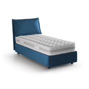 Letto singolo Aren, Letto contenitore con rivestimento in tessuto, Made in Italy, Apertura laterale, con materasso cm 80x190 incluso, Blu