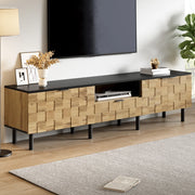 Mobile porta TV con 2 ante, 1 cassetto e vano aperto, design mosaico, in truciolato, naturale, 170 × 35 × 44,5 cm