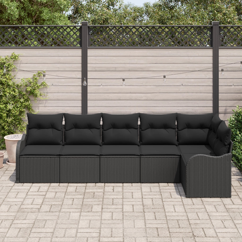 Set Divano da Giardino 6 Pezzi con Cuscini Nero Polyrattan