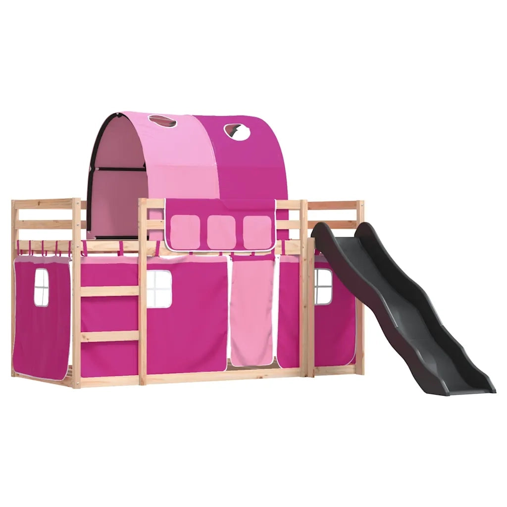 vidaXL Letto a Castello con Scivolo e Tende Rosa 80x200 cm