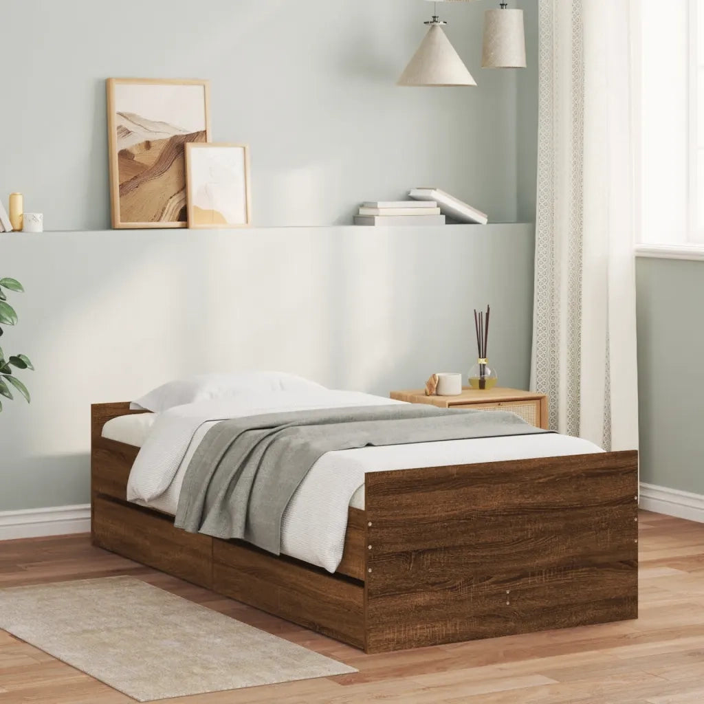 Giroletto con Cassetti-Struttura Letto con contenitore Rovere Marrone 75x190 cm Small Single 279179