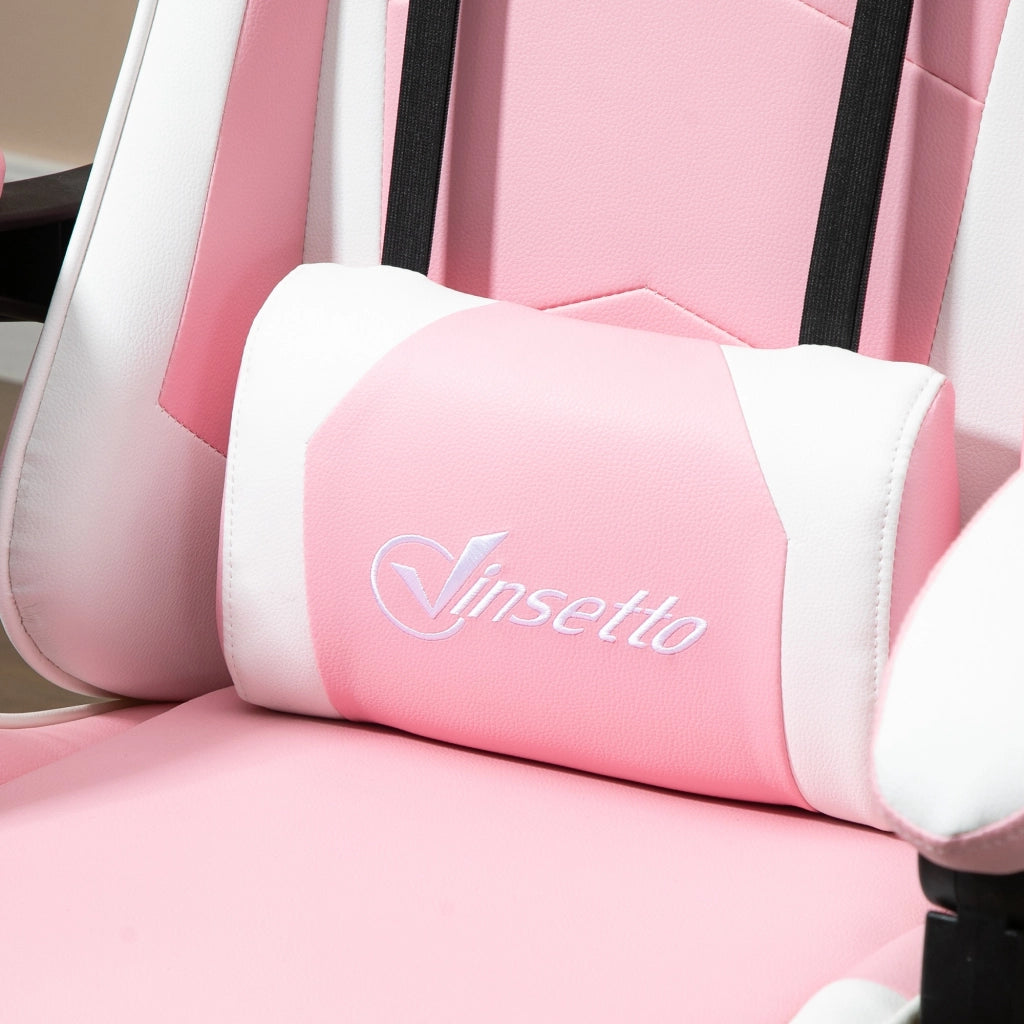 Sedia Gaming Ergonomica Reclinabile con Poggiatesta, Cuscino Lombare, Altezza Regolabile, Rosa e Bianco