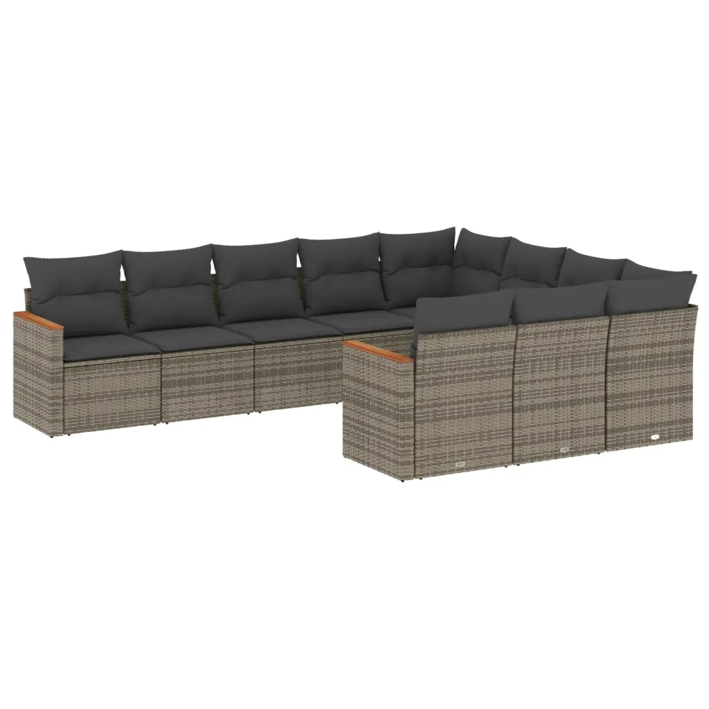Set Divano da Giardino 10 pz con Cuscini Grigio in Polyrattan 3226340