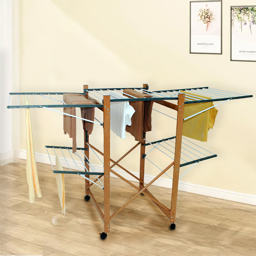 Stendibiancheria Estensibile da Esterno Interno Pieghevole Salvaspazio 2 Livelli