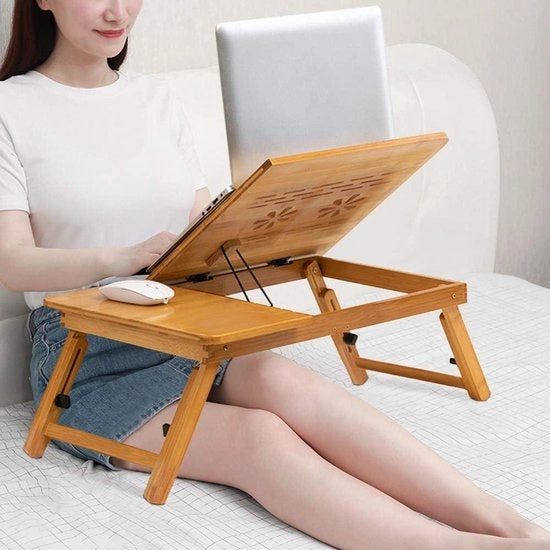 Bureau in Bambù per Laptop da Uso Domestico, Regolabile in Altezza, con Cassetto, Scrivania Multifunzione per Laptop.
