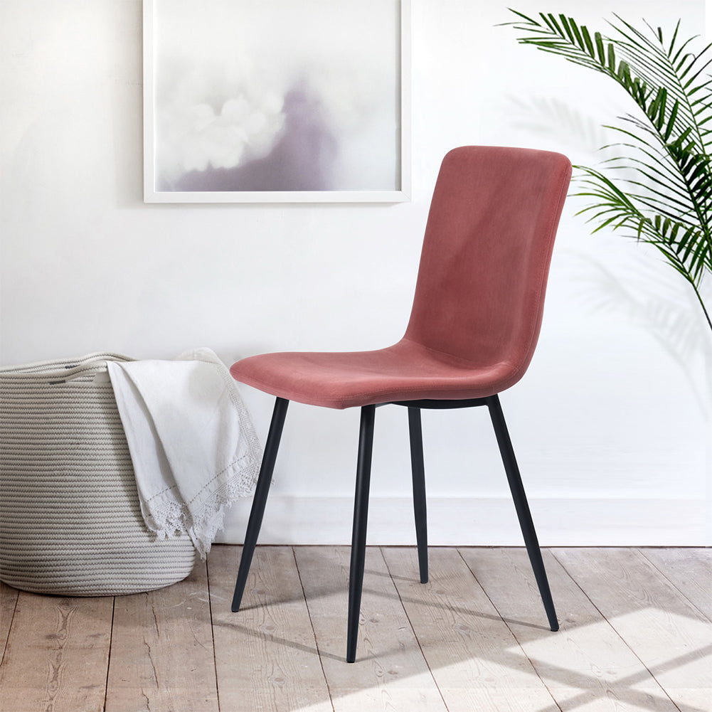 Set 4 Sedie per Sala da Pranzo in Velluto Rosa con Gambe Nere Seduta Ergonomica