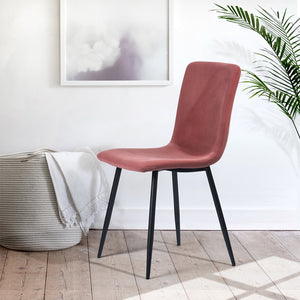Set 4 Sedie per Sala da Pranzo in Velluto Rosa con Gambe Nere Seduta Ergonomica