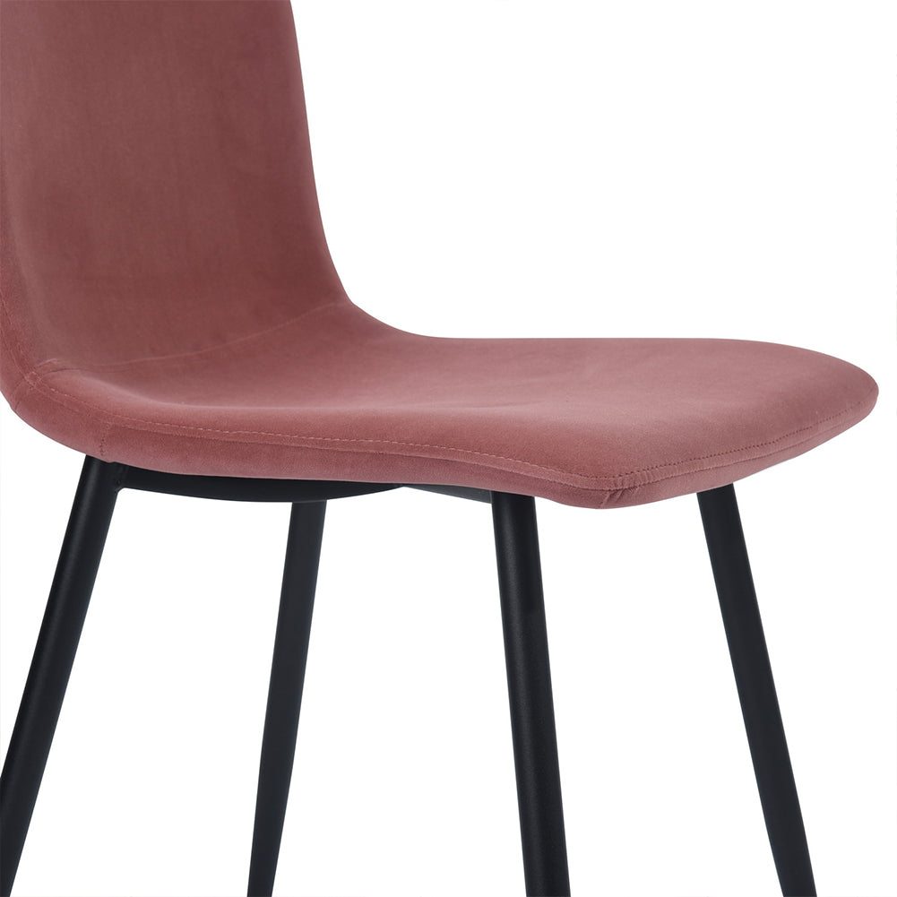 Set 4 Sedie per Sala da Pranzo in Velluto Rosa con Gambe Nere Seduta Ergonomica