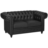 Divano 2 Posti in Stile Chesterfield in Pelle PU con Cuscino Rimovibile, 160x84x80 cm, Nero