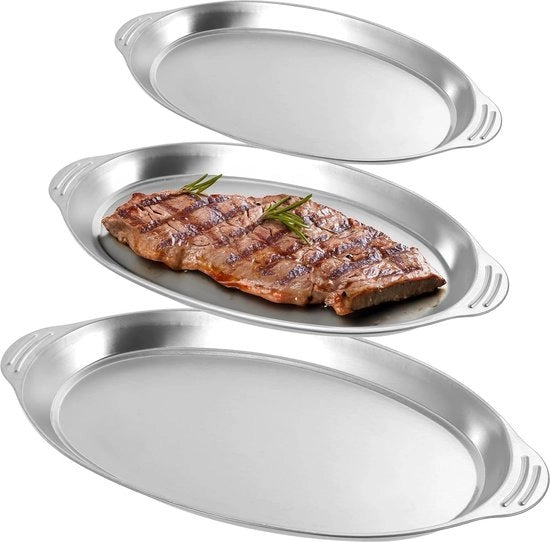 Set di Piatti Ovale in Acciaio Inox da 3 pezzi per Diverse Occasioni