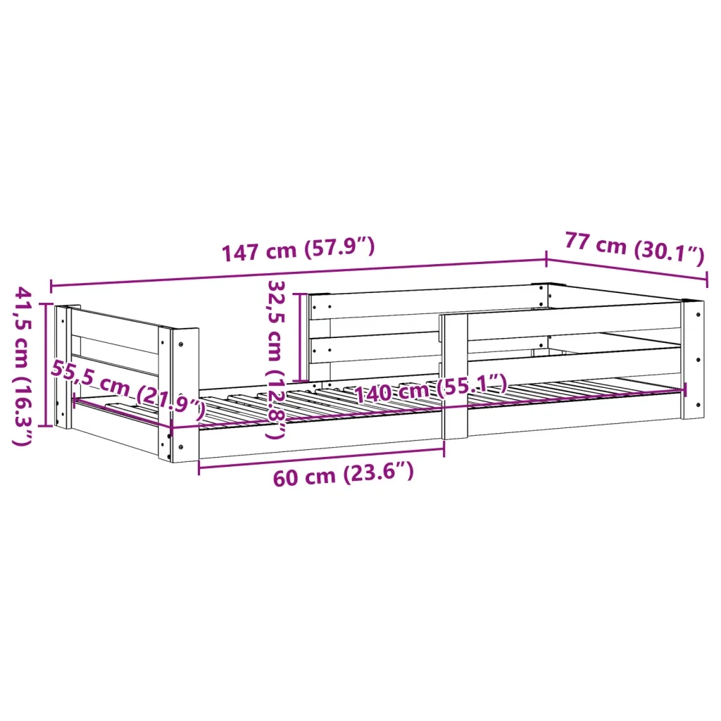 Letto singolo | Letto per adulti | Letto senza Materasso Bianco 70x140 cm in Legno di Pino