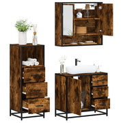 Set Mobili da Bagno 3 pz Rovere Fumo in Legno Multistrato