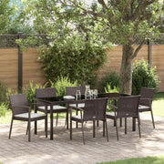 Set da pranzo da giardino 7 pezzi con cuscini in polirattan marrone