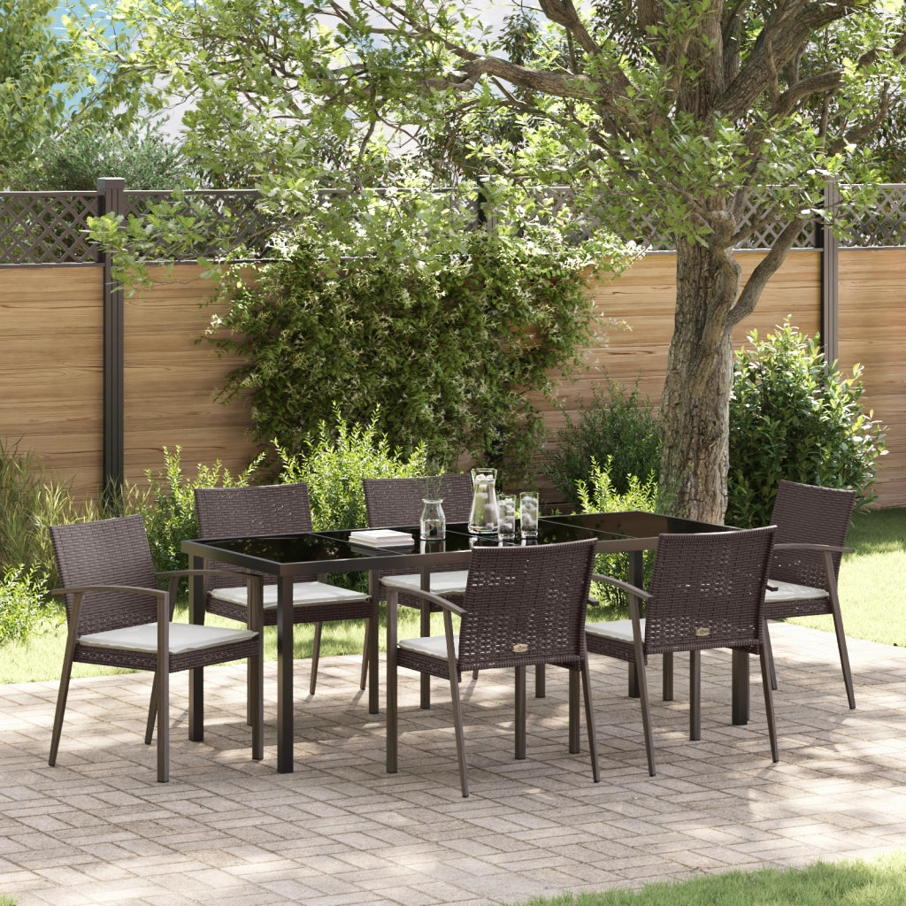 Set da pranzo da giardino 7 pezzi con cuscini in polirattan marrone