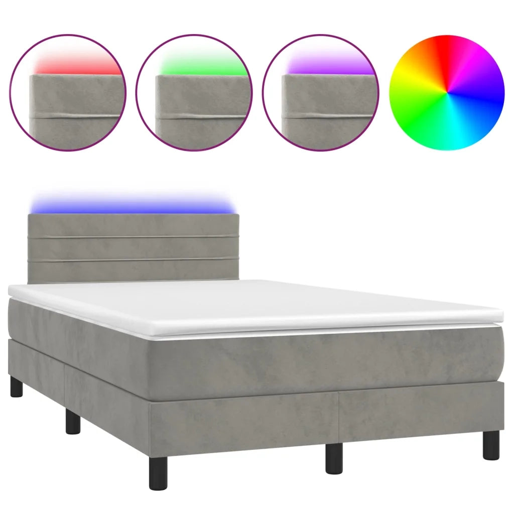 Letto a Molle con Materasso e LED Grigio Chiaro 120x200 cm Velluto 3134453