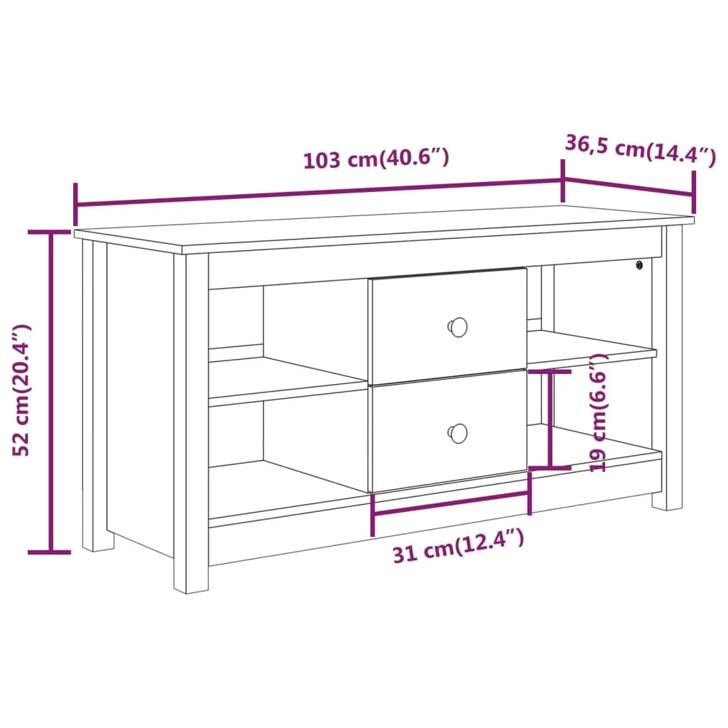 Mobile TV multimediale scaffale TV credenza mobile TV sala da pranzo soggiorno camera da letto color miele 103 x 36,5 x 52 cm legno di pino massiccio marrone 02_0027693