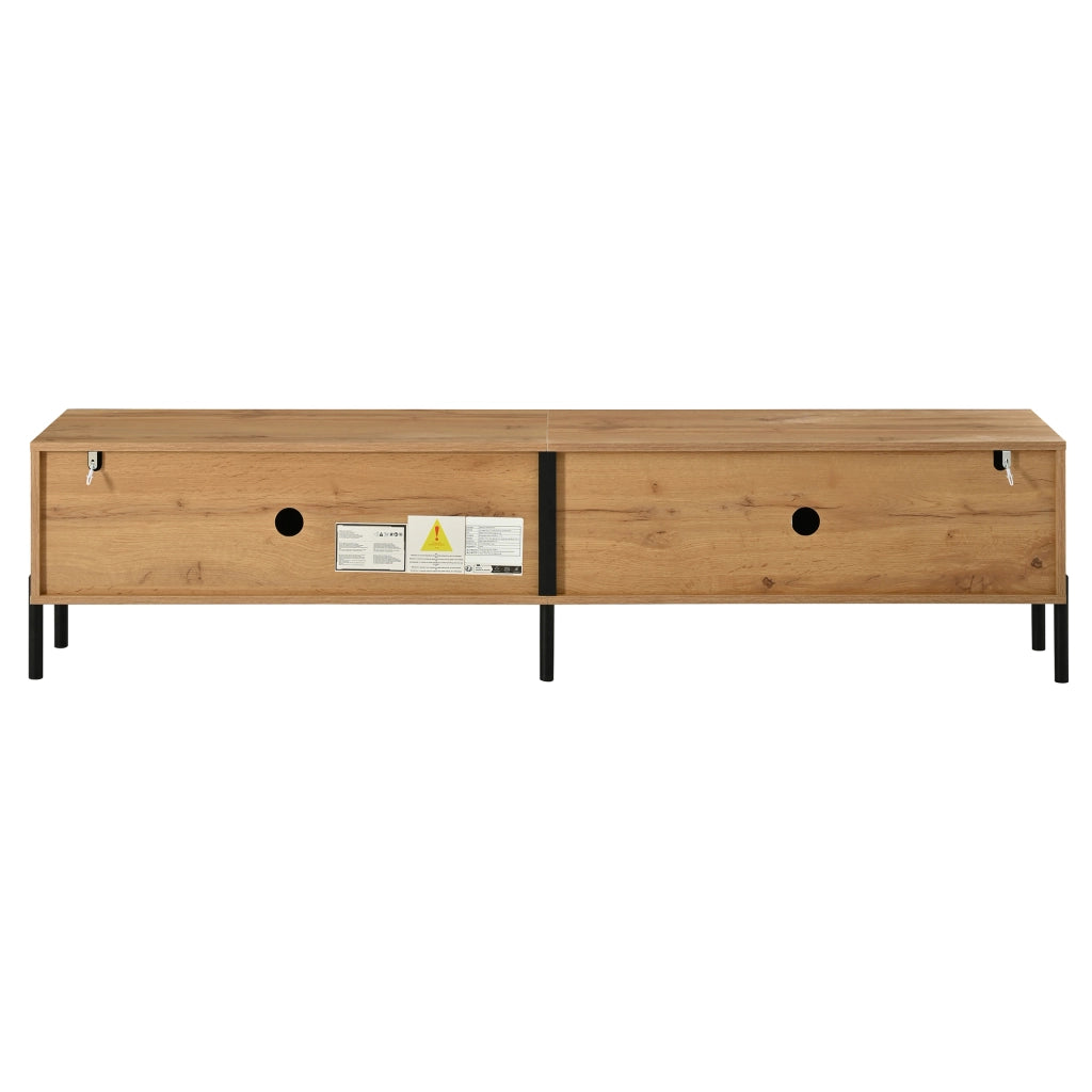 Mobile porta TV con 4 ante ondulate e 2 vani chiusi, fori passacavi, in MDF e truciolare, naturale, 180 × 35 × 43 cm