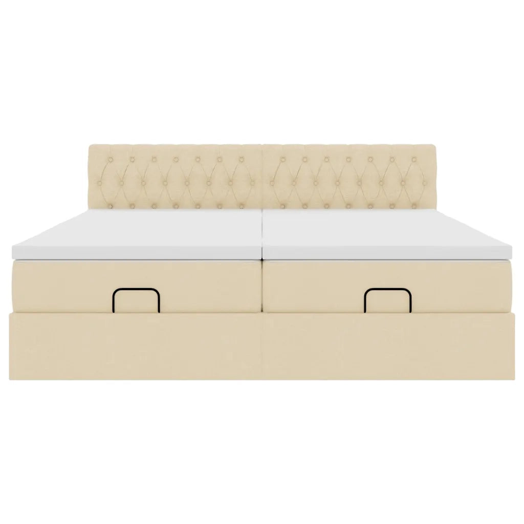 Struttura Letto Pouf con Materassi Crema 160x200 cm in Tessuto 3312862