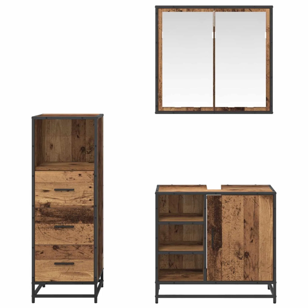 Set di mobili per il bagno con cassetto 3 pcs Legno vecchio 3402372