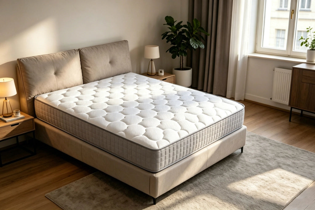 Materasso in schiuma fredda 90 × 200 cm, 7 zone, 25 cm, H3, 4 maniglie, traspirante, materasso incluso, bianco