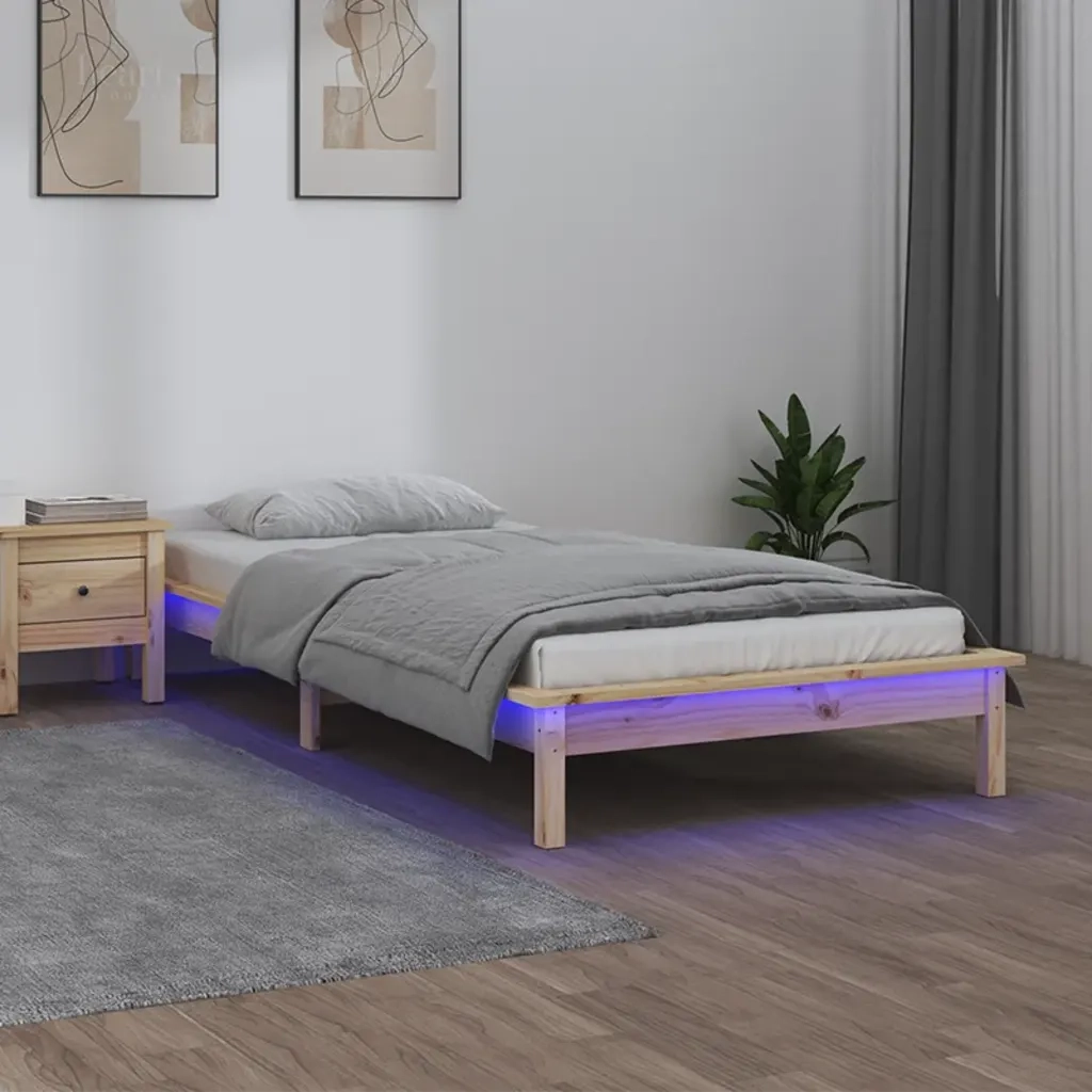 Letto singolo | Letto per adulti | Giroletto con LED 100x200 cm in Legno Massello