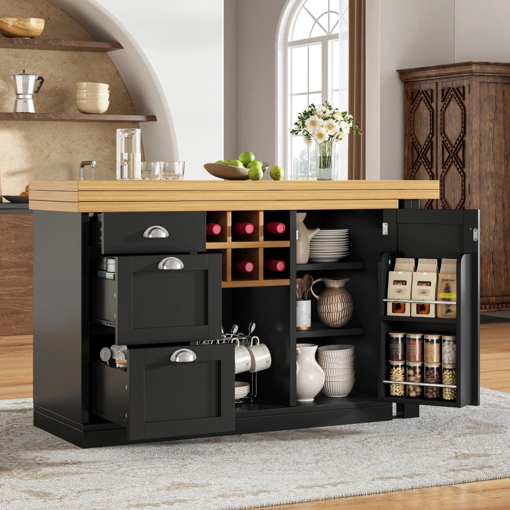 Tavolo da pranzo estensibile con contenitore; isola cucina girevole a 360°; 120 × 40 × 74 cm