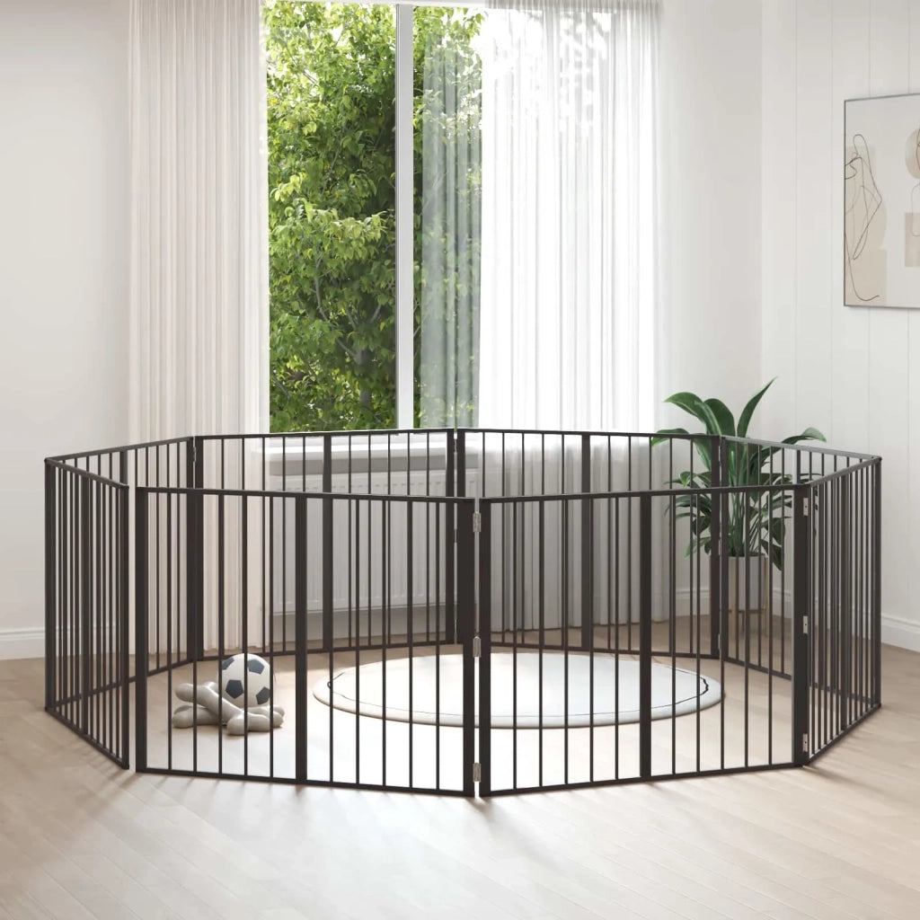 Cancello per cani 8 pcs Nero 100 x 80 cm Acciaio zincato