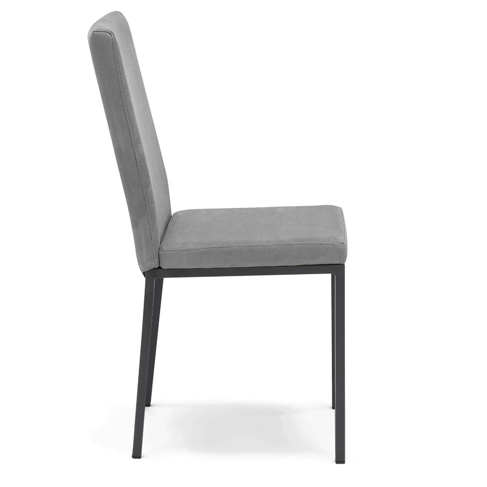Set 2 sedie imbottite LICYA PLUS, ideale per sala da pranzo, soggiorno, ufficio, tessuto scamosciato colore Grigio con struttura Ghisa, Design moderno