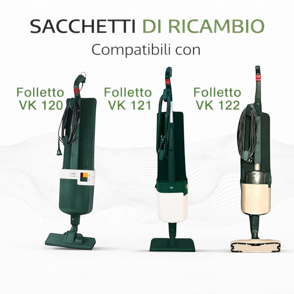 Kit 6 Sacchetti Aspirapolvere Compatibili Vorwerk Folletto VK120 VK121 VK122