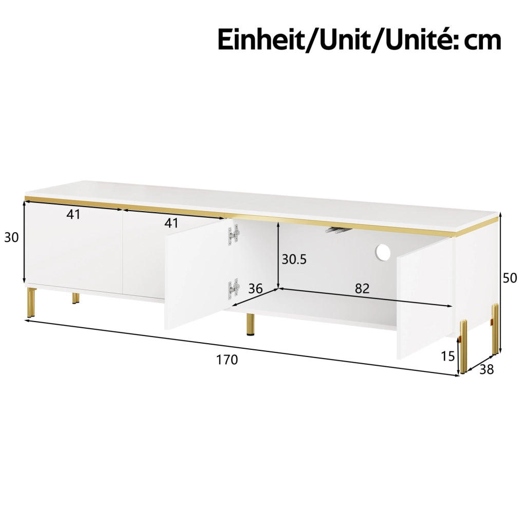 Mobile TV alto lucido con 4 ante; passacavi; 170x38x50 cm; bianco
