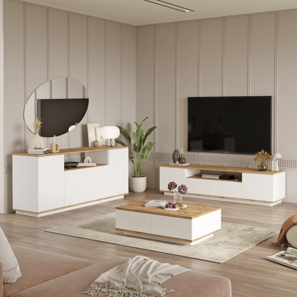 Set di mobili da salotto in legno "FR18" - 180 x 44 x 44 cm - Bianco