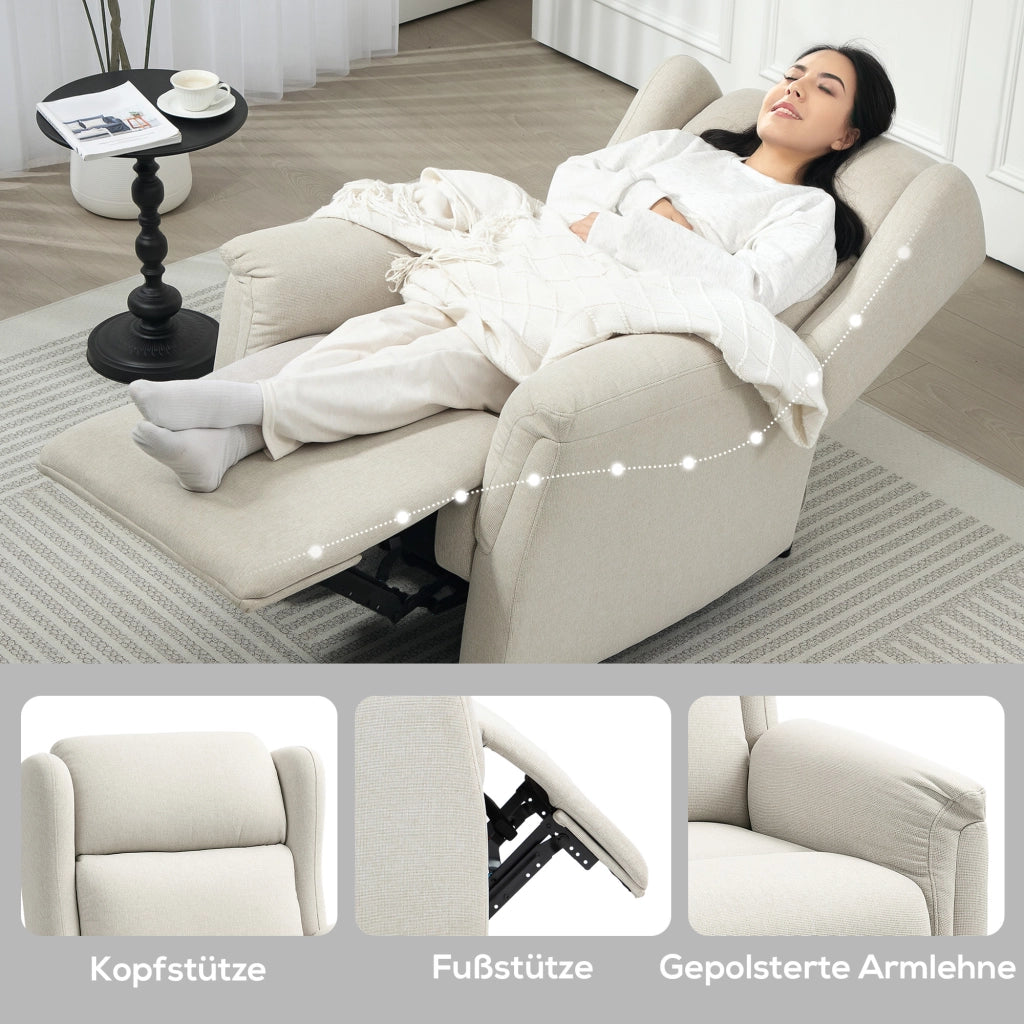 Poltrona Reclinabile Massaggiante con Poggiapiedi ¨C Zephmum ¨C Beige Tessuto