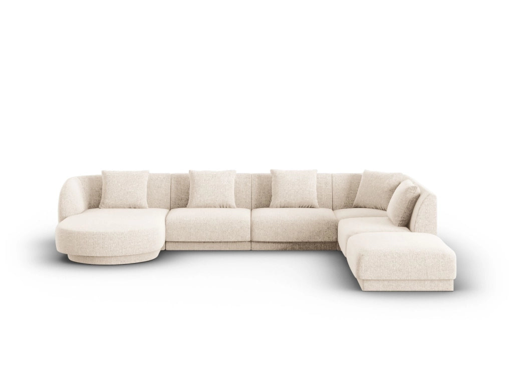 Cosmopolitan Design - Divano panoramico destro "Tulum" 6 posti in ciniglia beige chiaro 