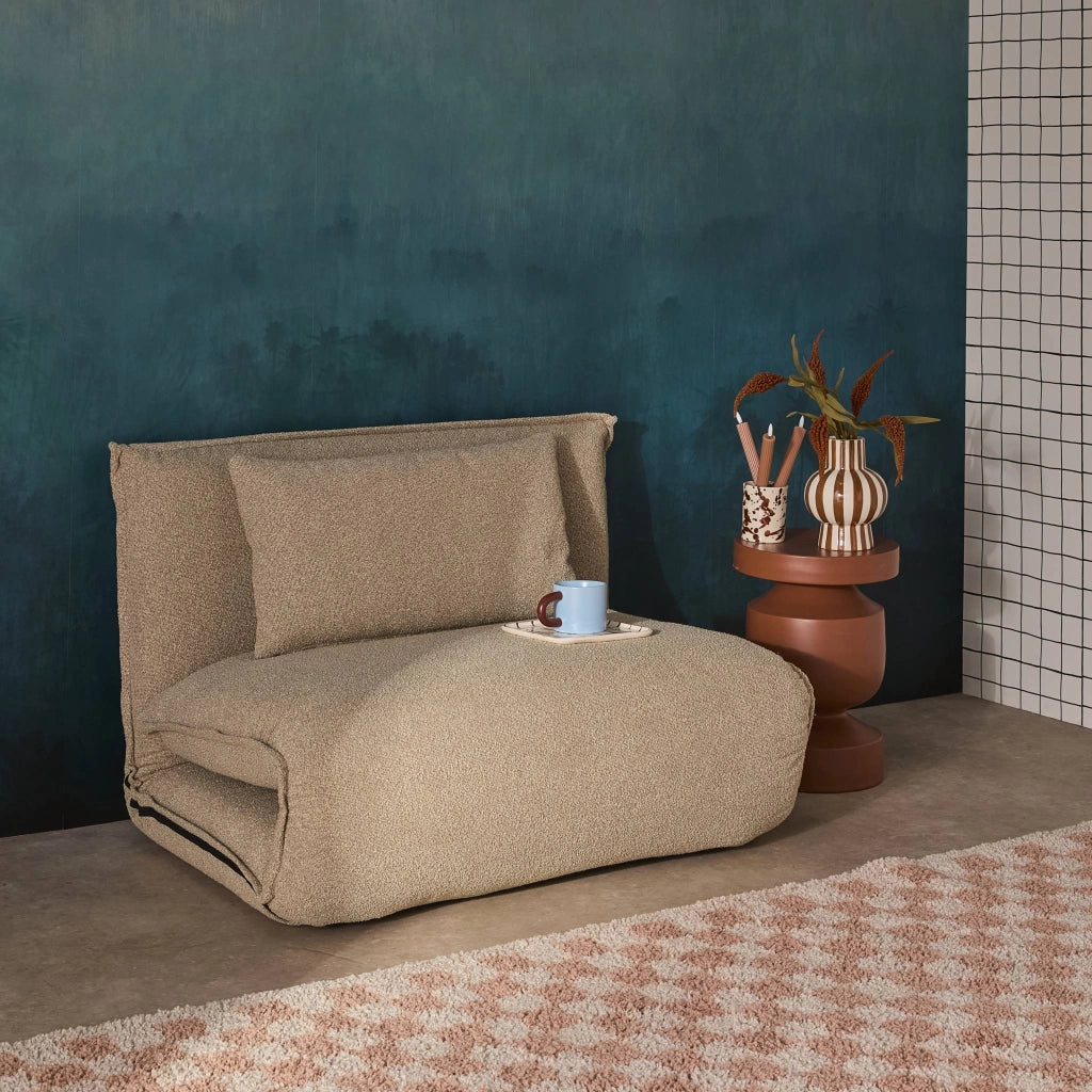 Poltrona letto trasformabile 1 posto bouclé testurizzato, beige
