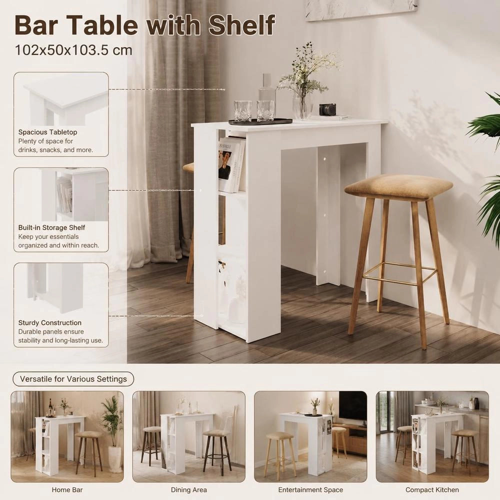 Bar Table With Shelf, White, 102x50x103.5 Cm, Engineered Wood