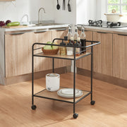 Carrello di Servizio Hole Portavivande con 2 Ripiani 72 x 62 x 45 cm Nero / Effetto Rovere [en.casa]