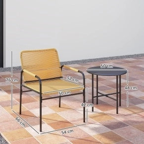 Set bistrò da esterno 3 pezzi in PE rattan e acciaio; giallo
