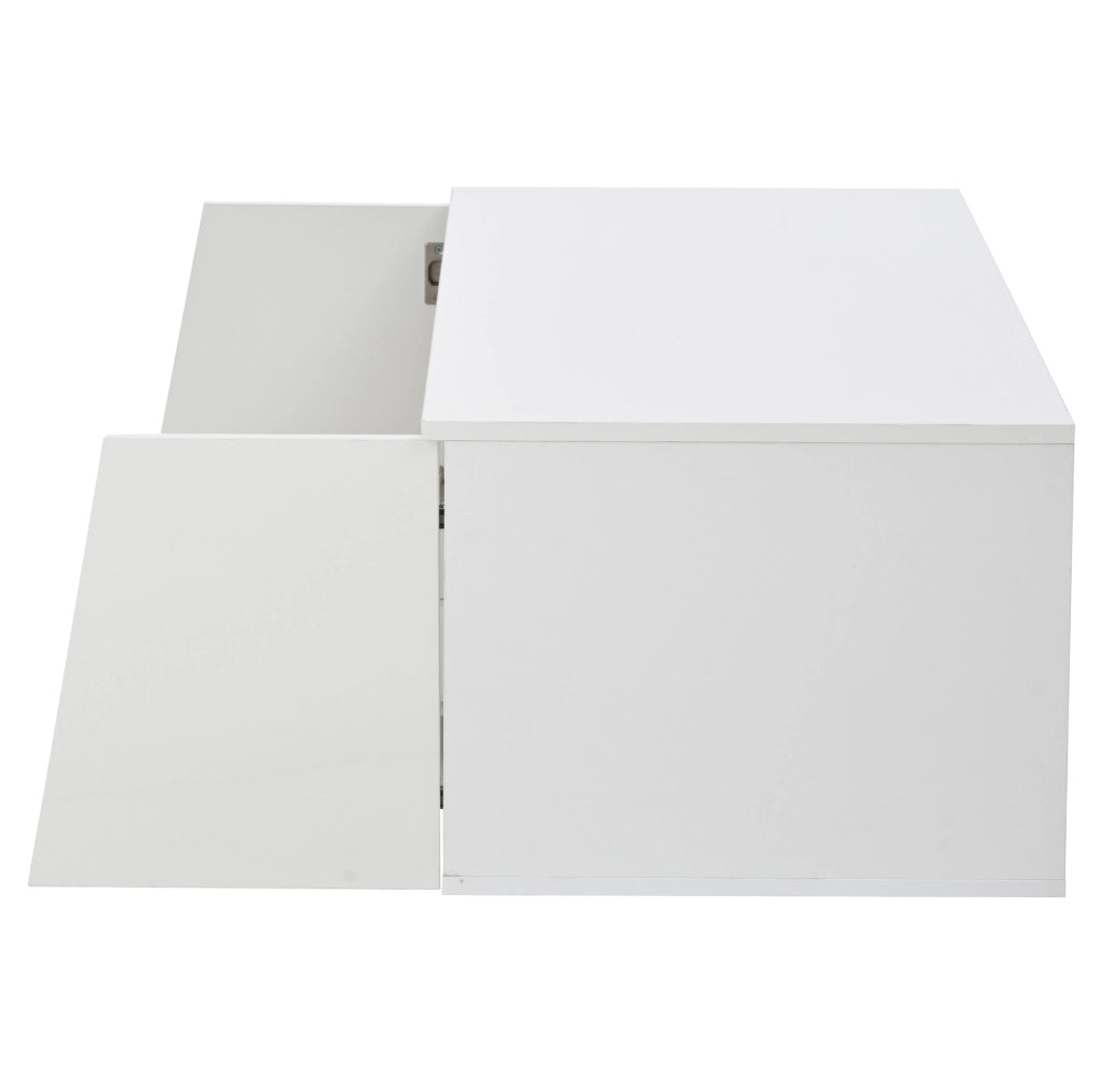 Tavolino da caffè bianco LED 100×50×40 cm con 2 ante e cassetto
