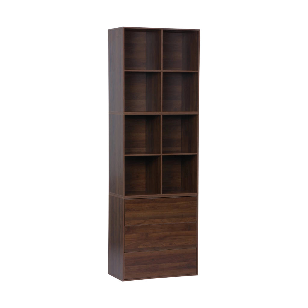 Libreria modulare in legno, 3 cassetti 8 vani, noce
