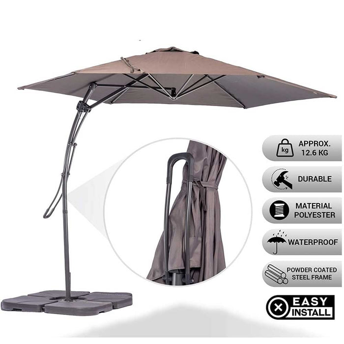 Ombrellone da Giardino Tortora Decentrato 3 x 3 Mt Base a Croce Sistema Air Vent
