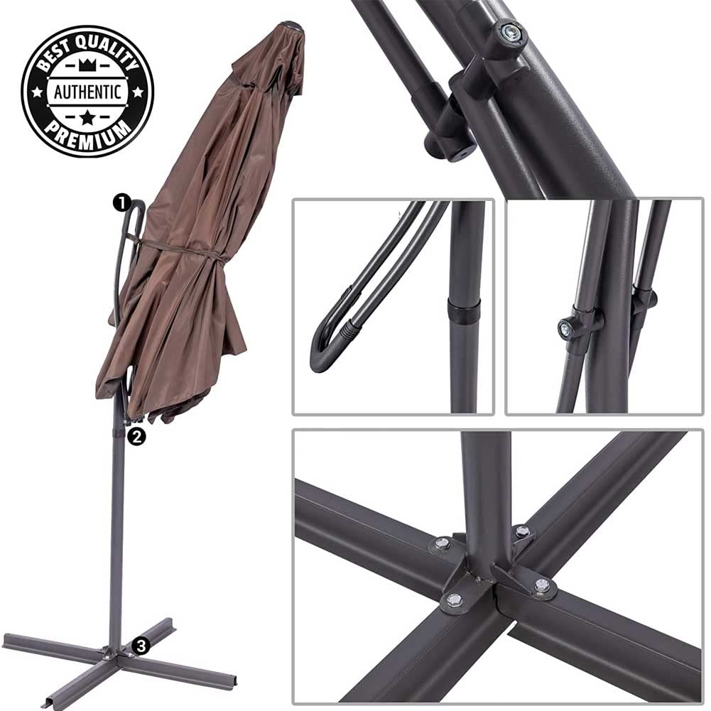 Ombrellone da Giardino Tortora Decentrato 3 x 3 Mt Base a Croce Sistema Air Vent