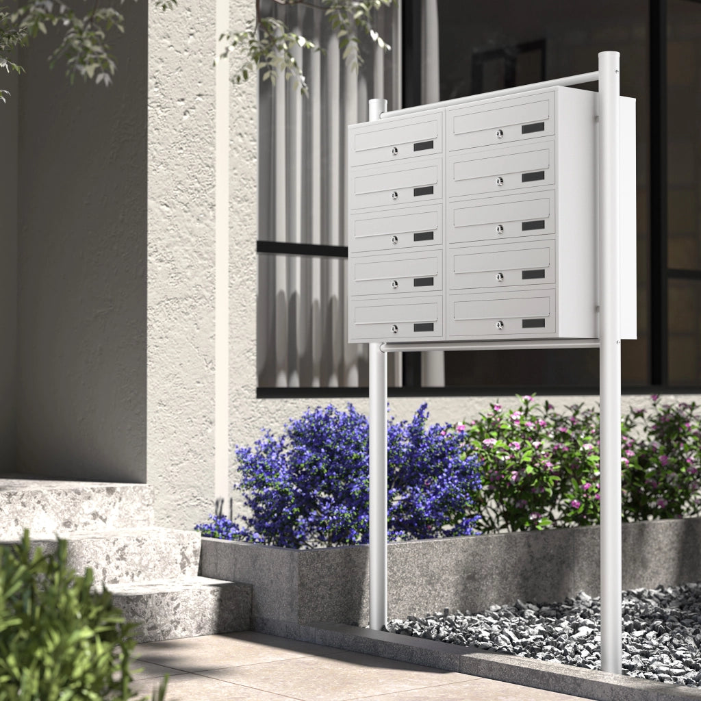 Cassetta postale condominiale autoportante 10 posti, bianco, 2 moduli 945 x 270 x 1500 mm