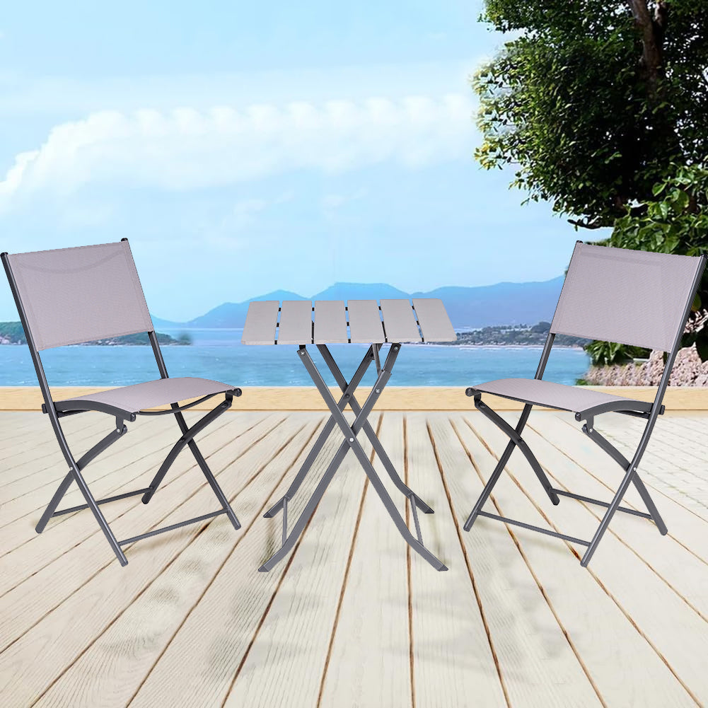 Set Tavolo Pieghevole con 2 sedie Grigio Arredo Esterno Giardino in Acciaio e PE