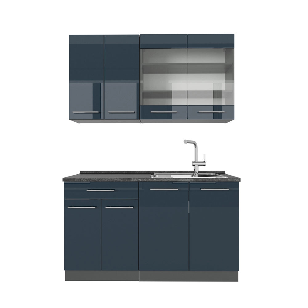 Cucina singola Fame-Line Blu scuro lucido/Antracite 140 cm, PL Antracite Vicco