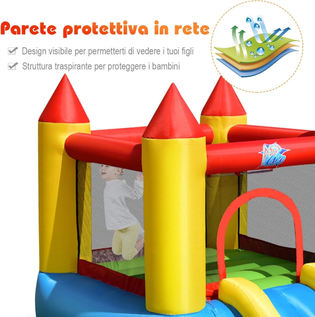 Castello gonfiabile per bambini, Con Scivolo ad Acqua, Trampolino e Piscina, per 2 Bambini di 3-5 Anni, Con Borsa di Trasporto e Kit di Riparazione, 365 x 200 x 190 cm (Senza soffiatore)