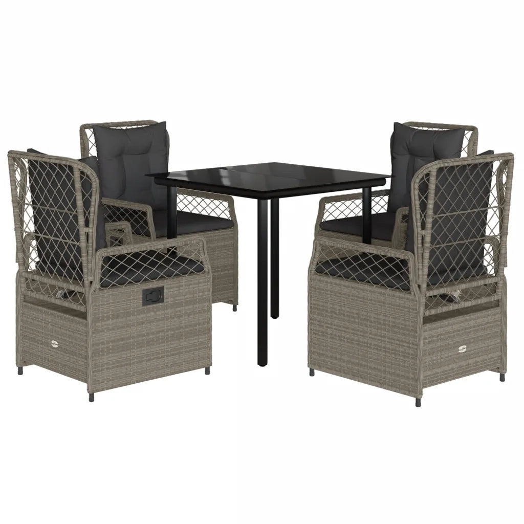 Set Pranzo da Giardino 5pz con Cuscini Grigio Chiaro Polyrattan 3263035