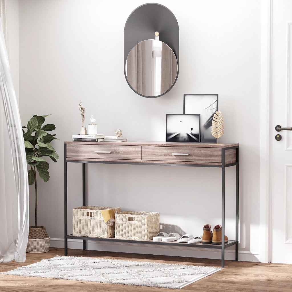Consolle con cassetti in acciaio per ingresso ¨C zephmum ¨C rovere 120x30x81,5 cm