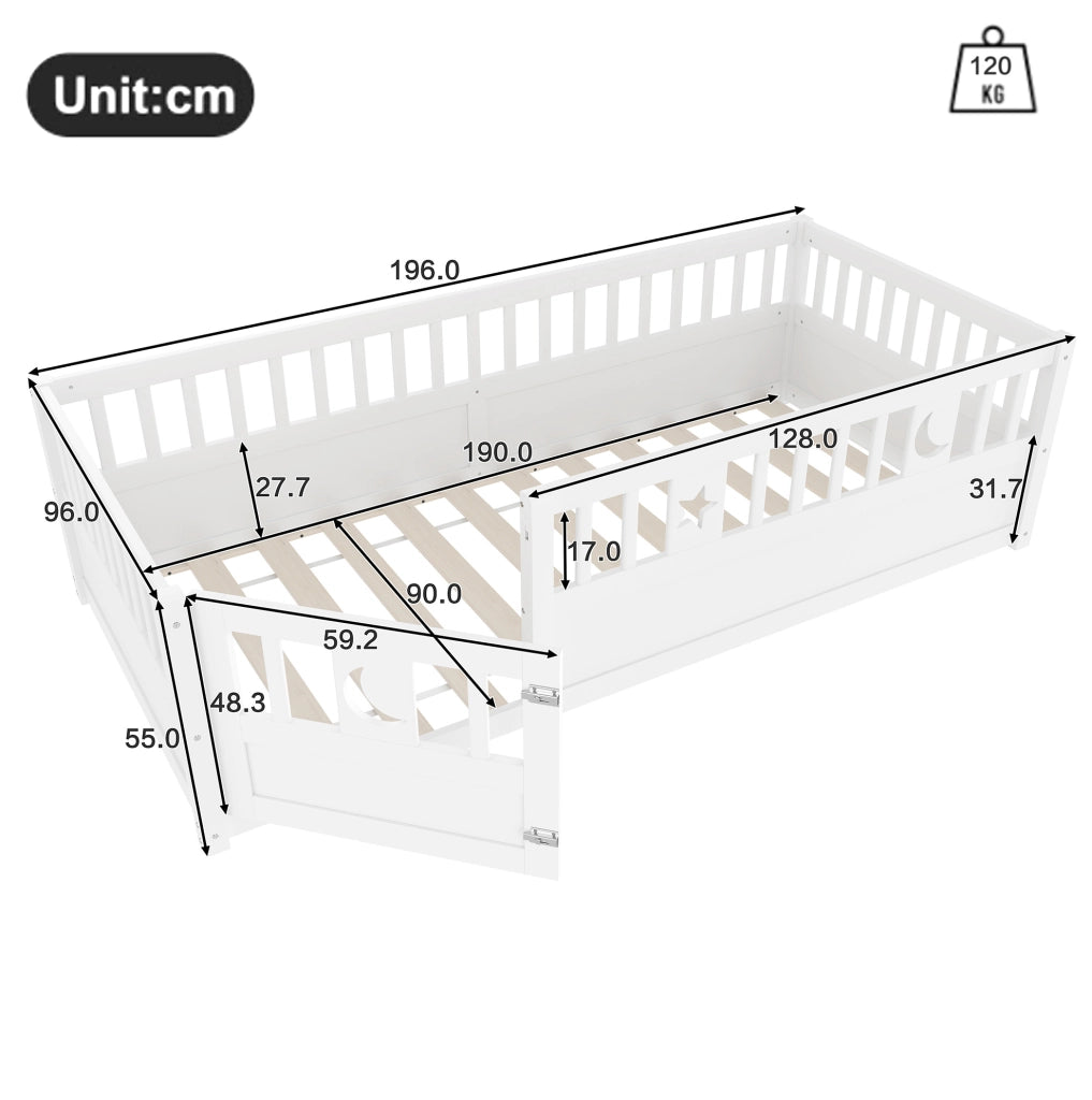 Letto per bambini 90 x 190 cm con sponde di sicurezza, bianco